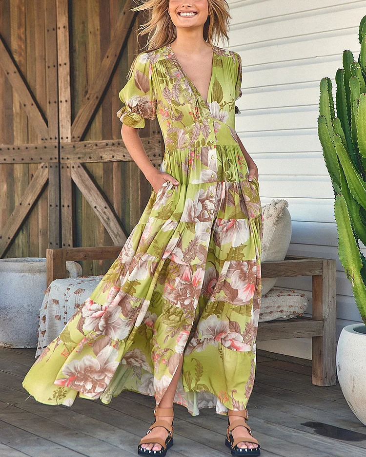 Romantic French Floral Maxi Dress
