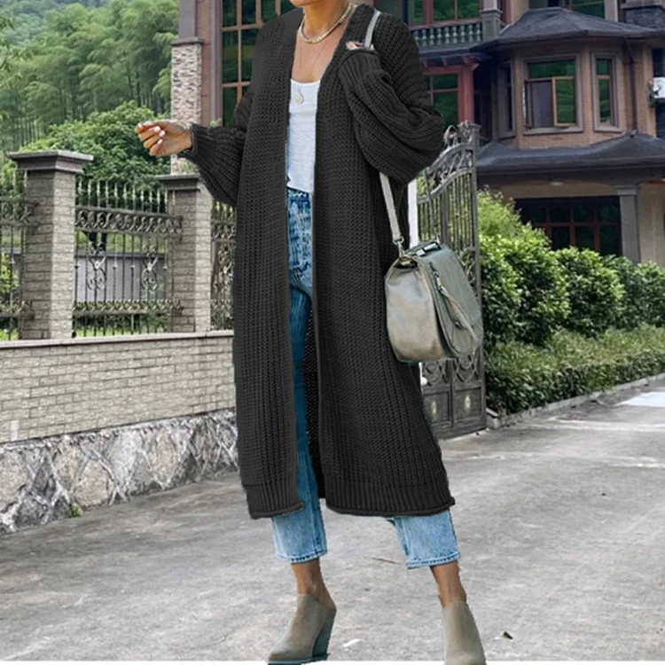 Vintage Long Sleeve Sweater Solid Color Cardigan
