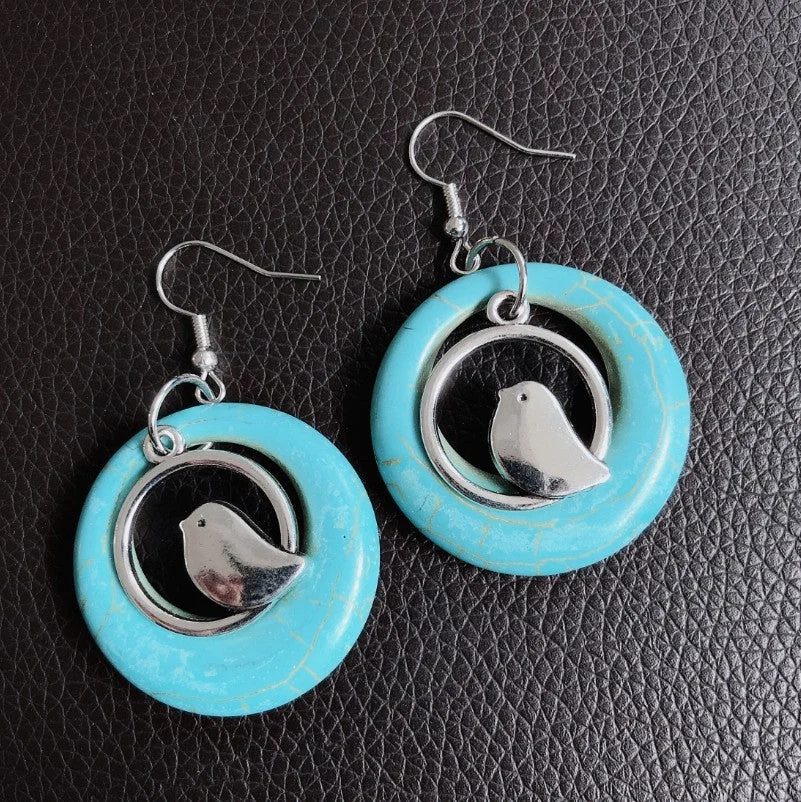 Vintage Bird Nest Turquoise Earrings