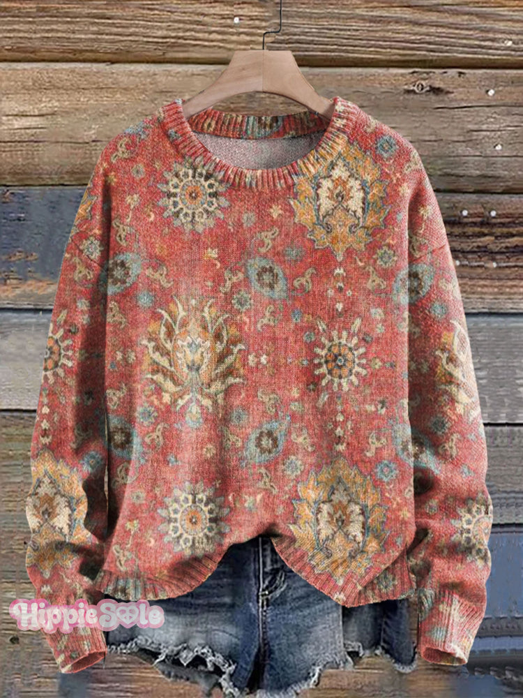 Women’s Retro Ethnic Totem Pattern Knit Pullover Sweater Multicolor / S