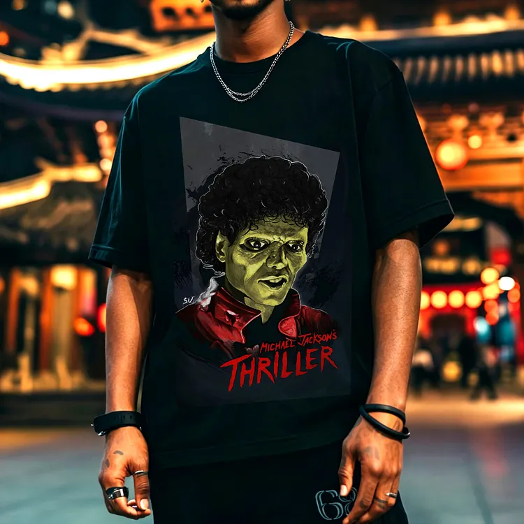 Michael Jackson's Thriller Zombie Portrait Printed Men's T-shirt