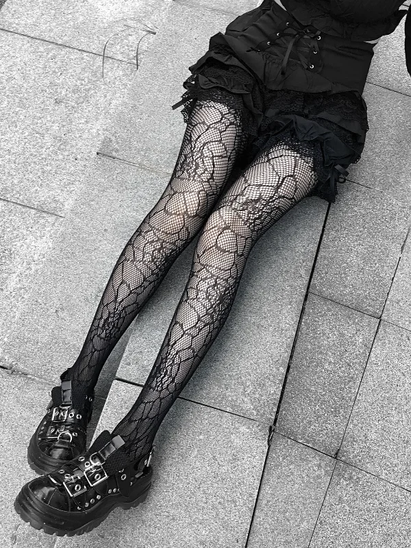 Gothic Floral Fishnet Ripped Cut Out Tights [43% OFF]