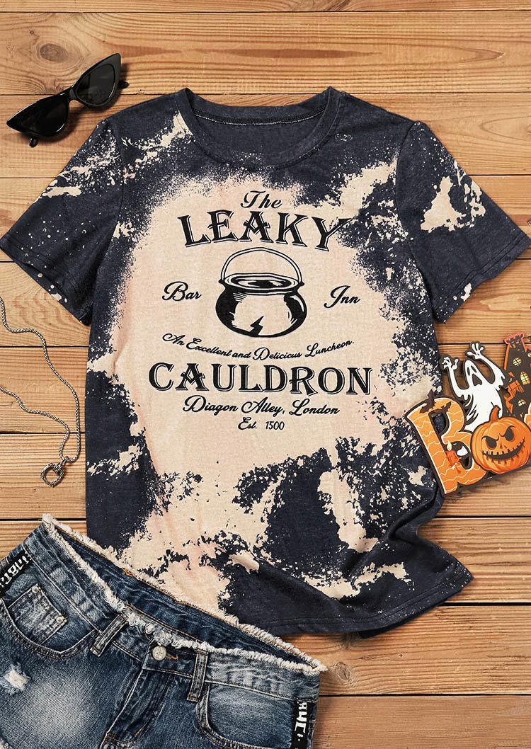 Halloween Leaky Cauldron Bleached T-Shirt Tee - Dark Grey
