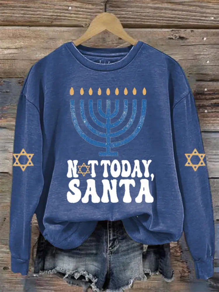 Women's Hanukkah Menorah Printed Crew Neck Long Sleeve Sweatshirt