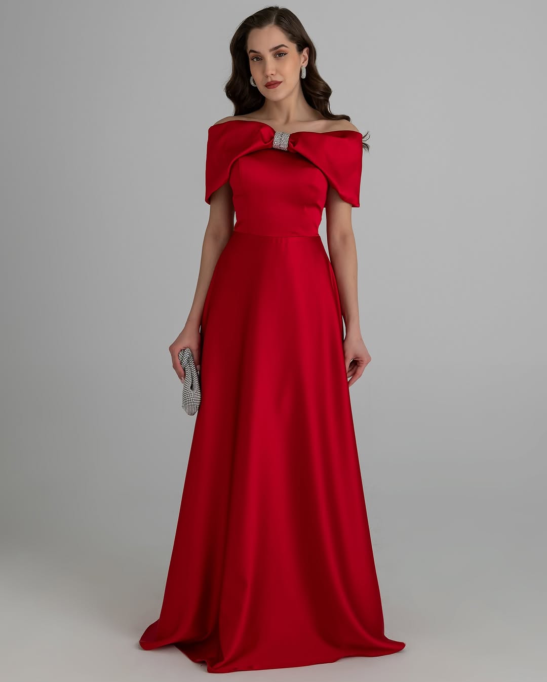 Lisliy Red Bowknot Sleeves Off-Shoulders Square A-Line Prom Dress