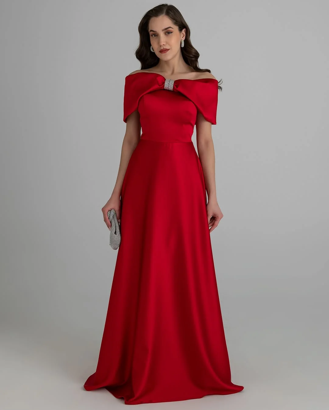 Daisda Red Bowknot Sleeves Off-Shoulders Square A-Line Prom Dress