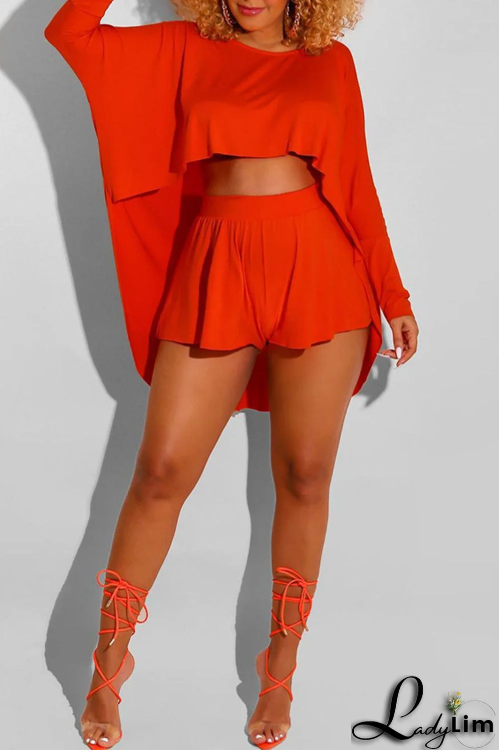 Watermelon Red Casual Street Solid Split Joint Asymmetrical O Neck Long Sleeve Two Pieces