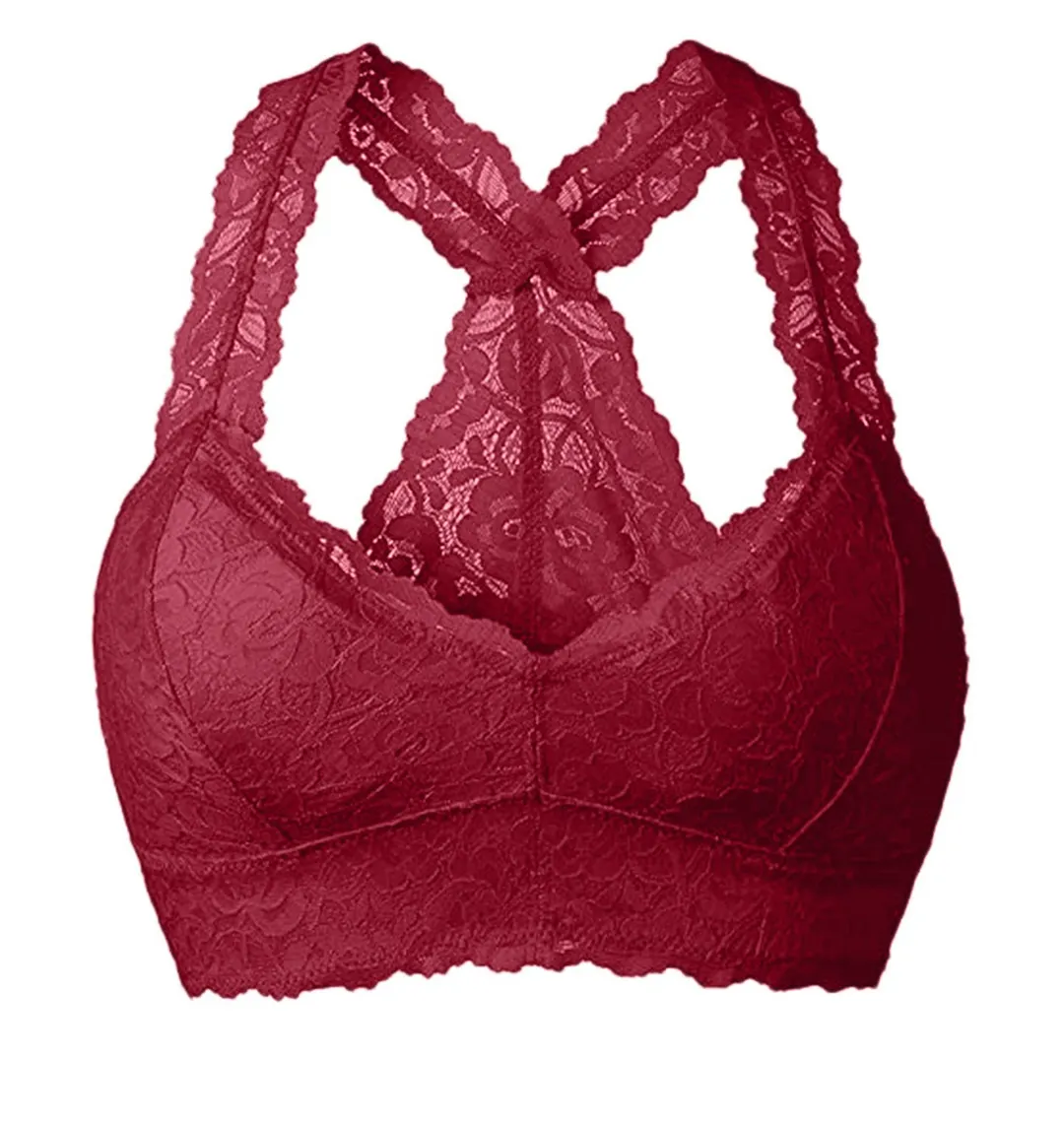 Churchf Large-Size French Underwear Multi-Colored Lace Back Wrapped Breast Sexy V-Neck Fixed Cup Mat Agglomeration To Receive No Steel Ring Bra