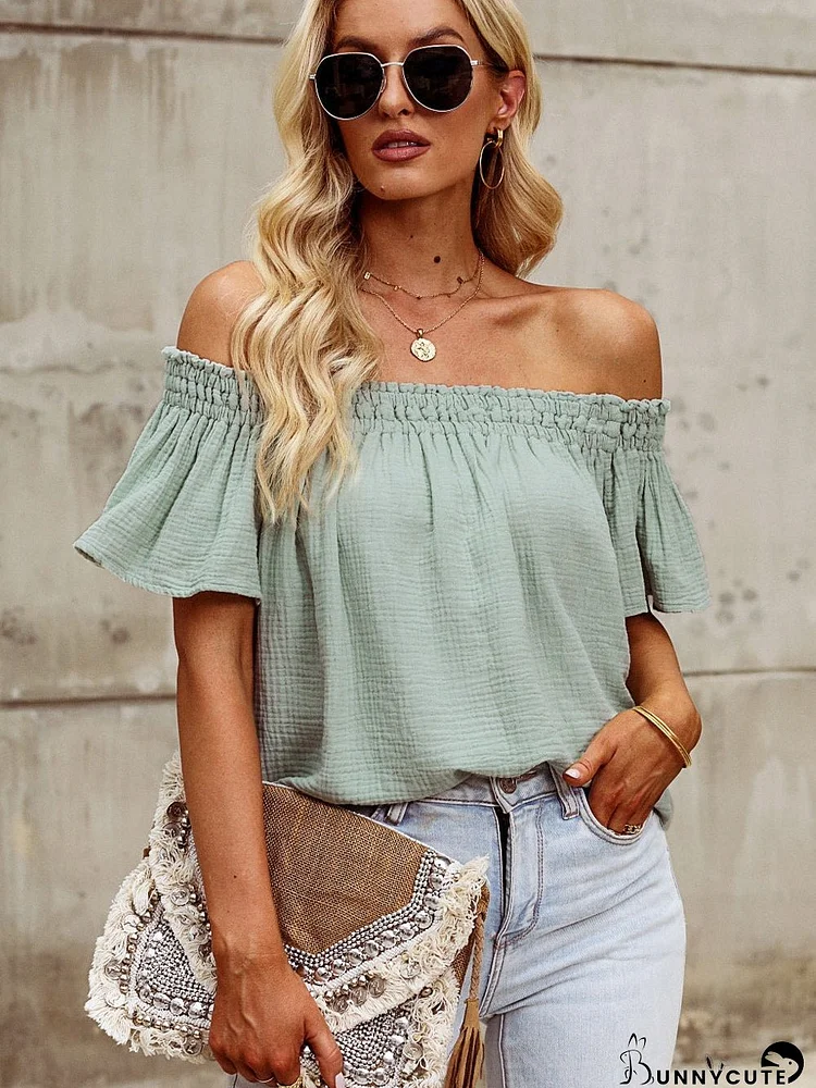 Green Textured Ruffle Off-Shoulder Blouse for Casual Chic