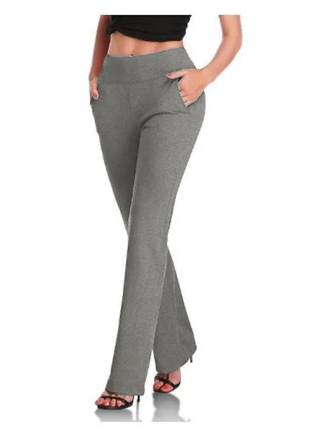 Womens Dress Work Casual Pants Trousers Straight Full Length Pocket Stretchy Daily Black