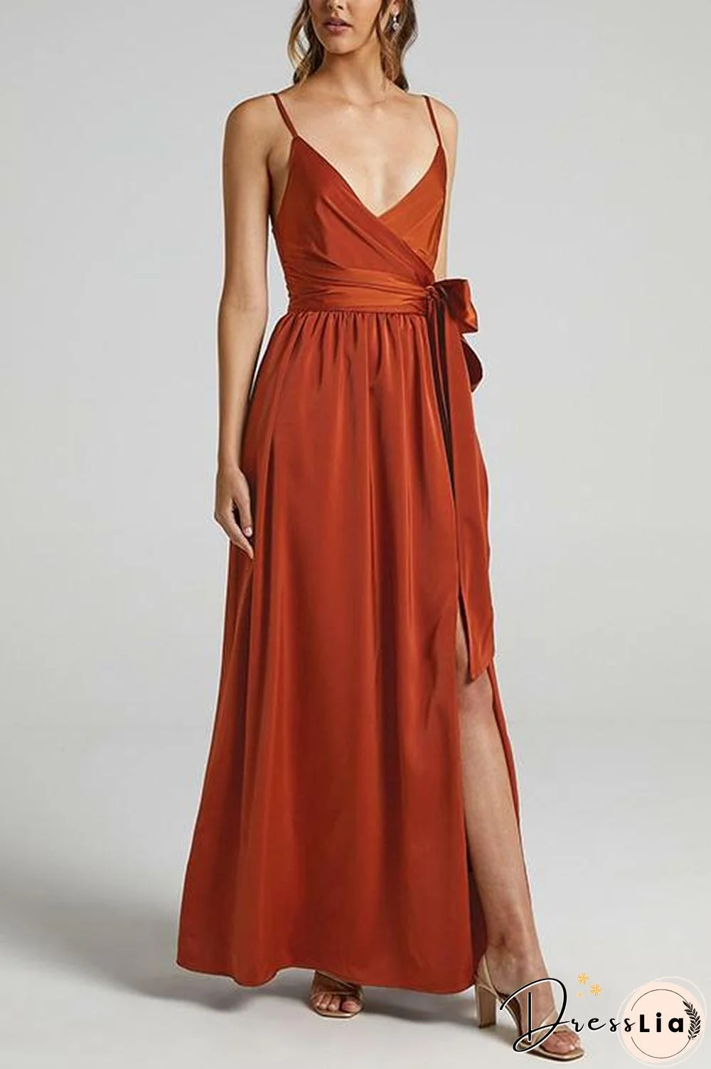 Bow Tie Slit Slip Maxi Dress