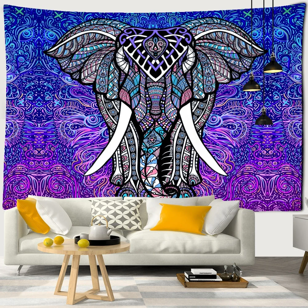 India Mandala Elephant Tapestry Wall Hanging Bohemian Sandy Beach Picnic Throw Rug Blanket Camping Tent Travel Sleeping Pad