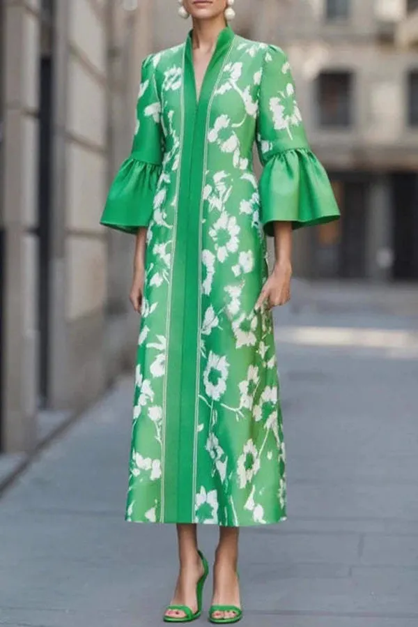 Unique Print Loose V-Neck Casual Holiday Maxi Dress