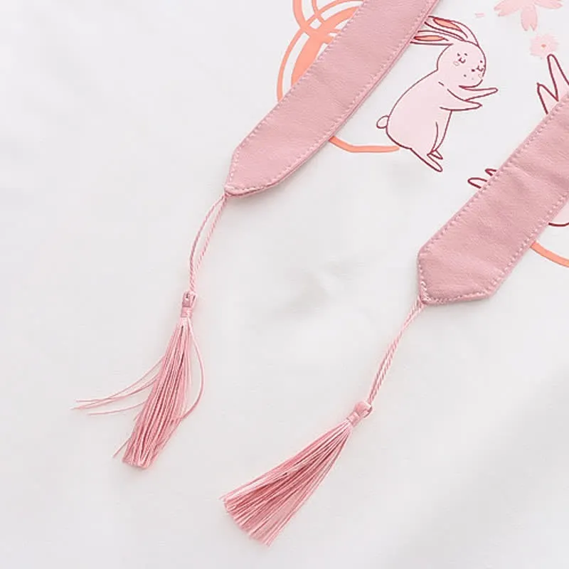 Colorblock Bunny Sakura Print Loose Hoodie