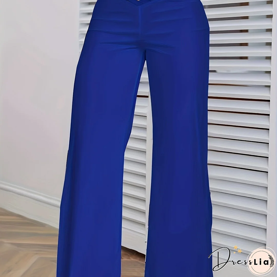 Cross Waist Wide Leg Pants, Casual Loose Mesh Stitching Pants, Women's Clothing