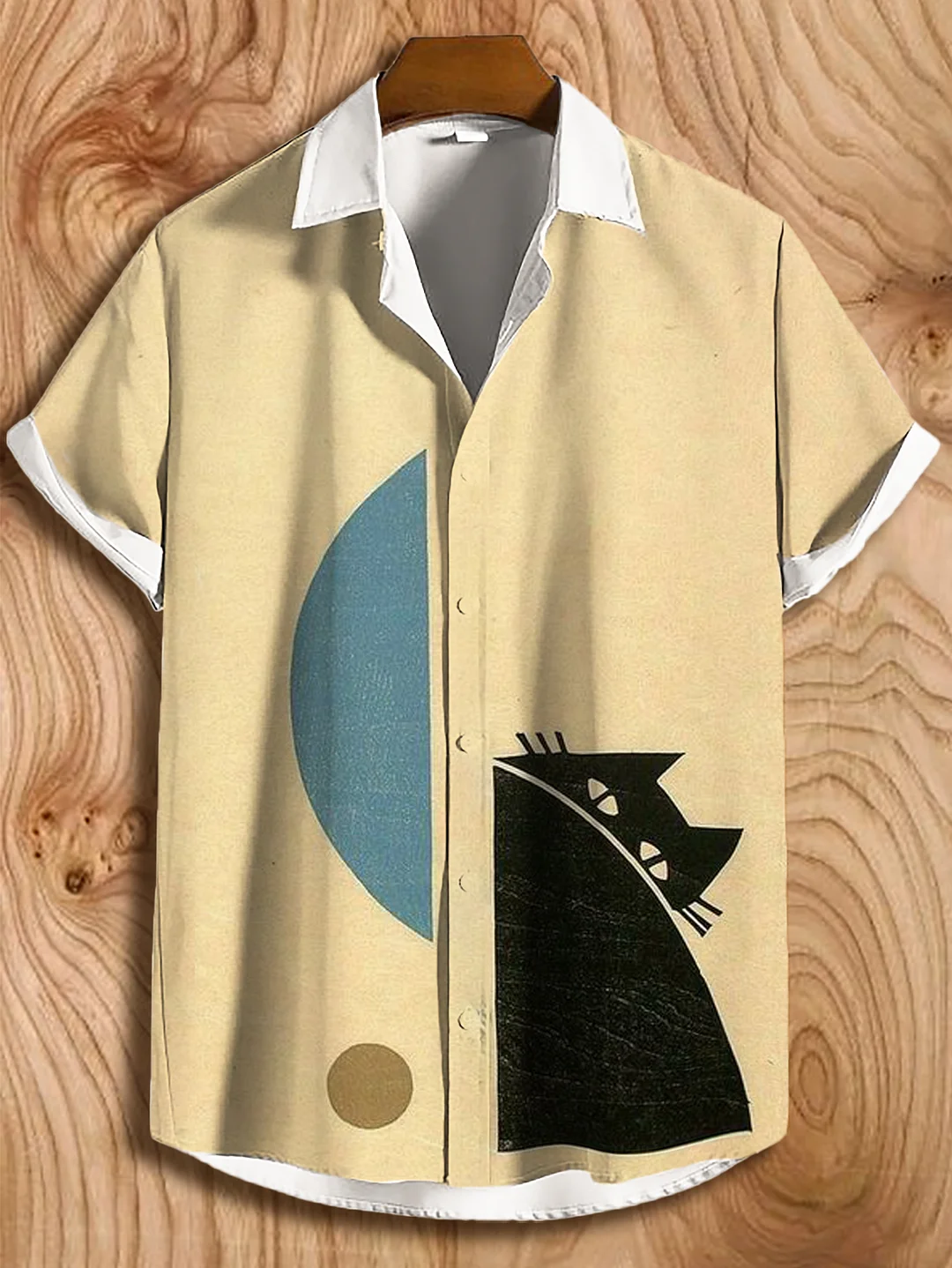 Men's Colorblock Cat Graphic Print Casual Shirt