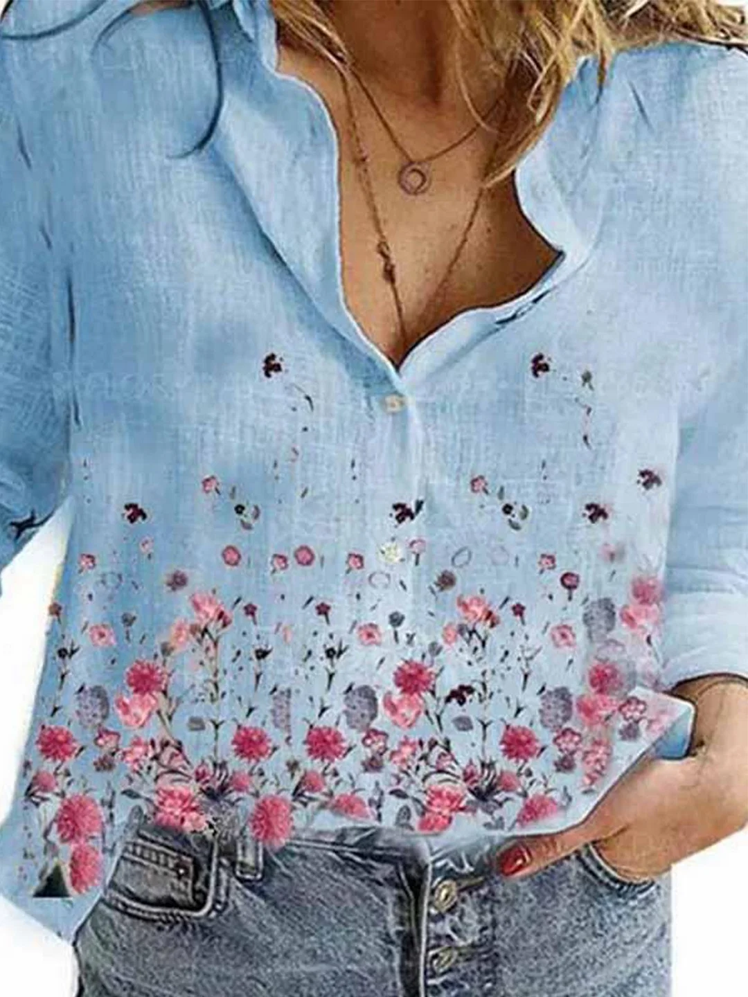 Vintage Long Sleeve Statement Floral Printed Casual Shirt Top
