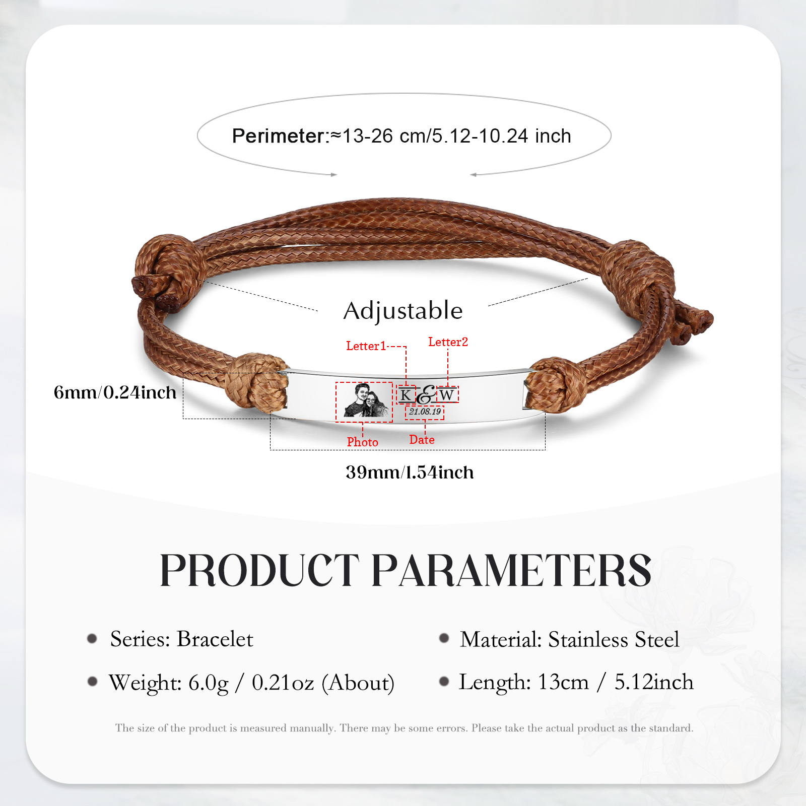 Braccialetti acciaio inox 1 nome 2 lettere e 1 foto personalizzabili per coppia multicolori da scegliere