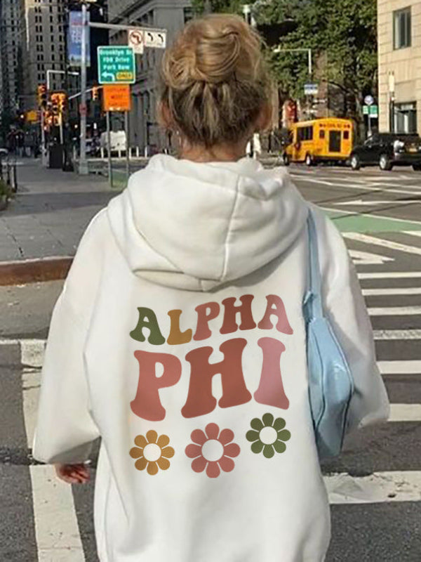 Women's Alpha Phi Flower Graphic Printed Preppy Asthetic Hoodie