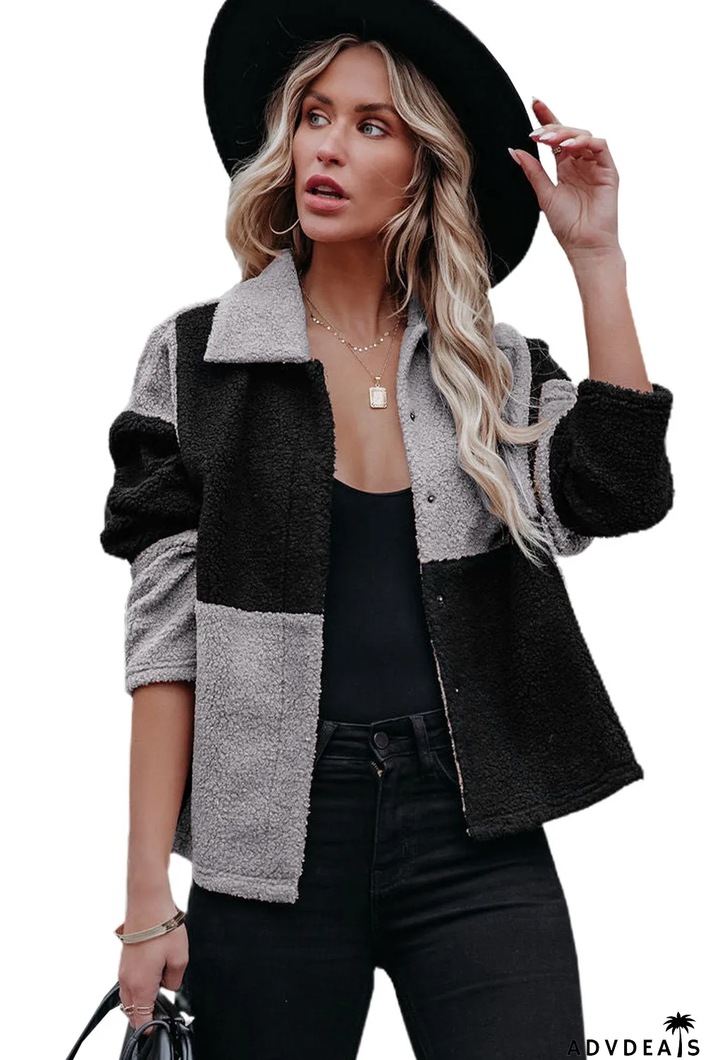 Colorblock Checkered Sherpa Jacket