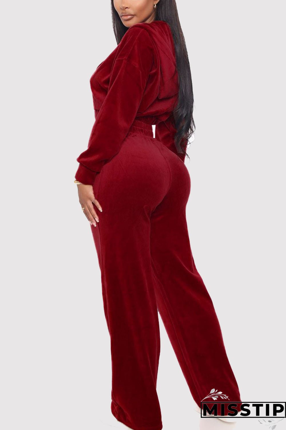 Grey Casual Flocking Solid Pants Zipper Collar Long Sleeve Regular Sleeve Short Two Pieces