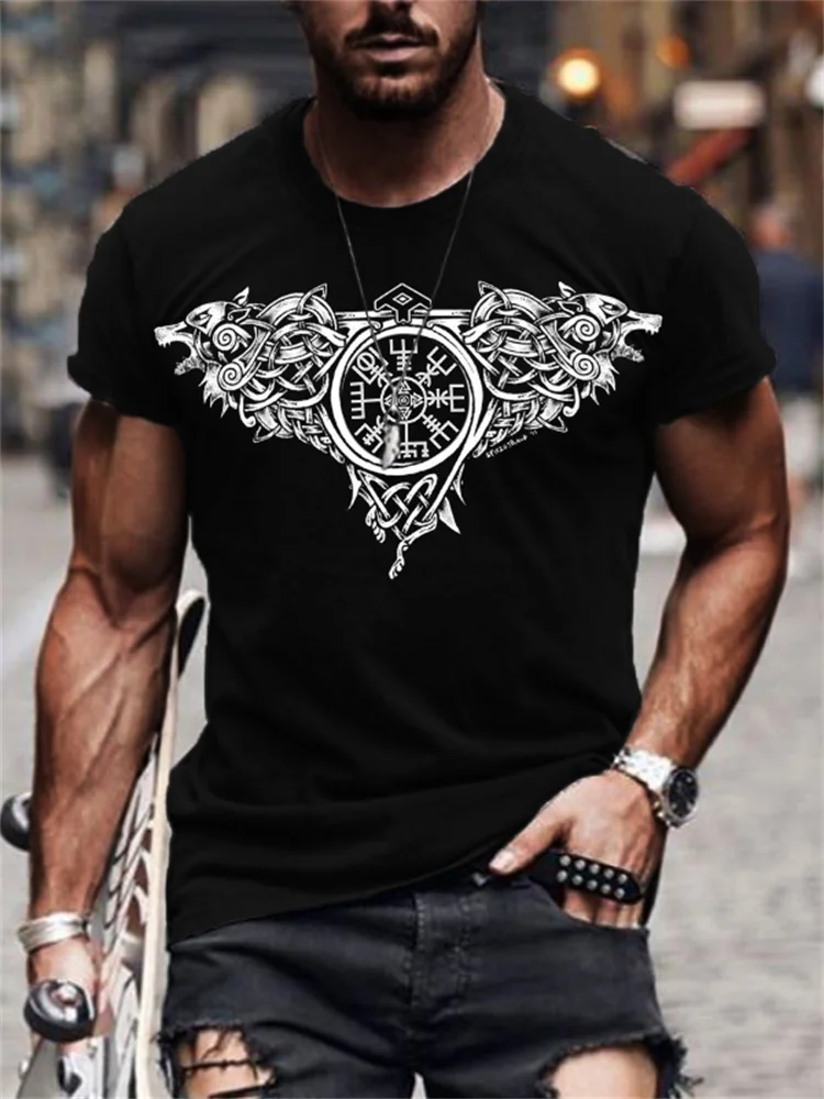 Men's Skoll & Hati Vegvisir Celtic Art T Shirt