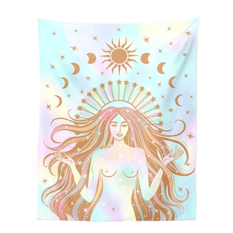 Indian Moon Phase Girl Mandala Tapestry Wall Hanging Boho decor macrame hippie Witchcraft Tapestry wall decoration cloth