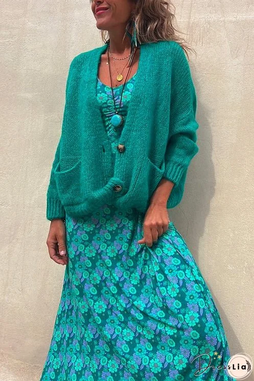 Meridress Solid Button Down Pockets Sweater Cardigan