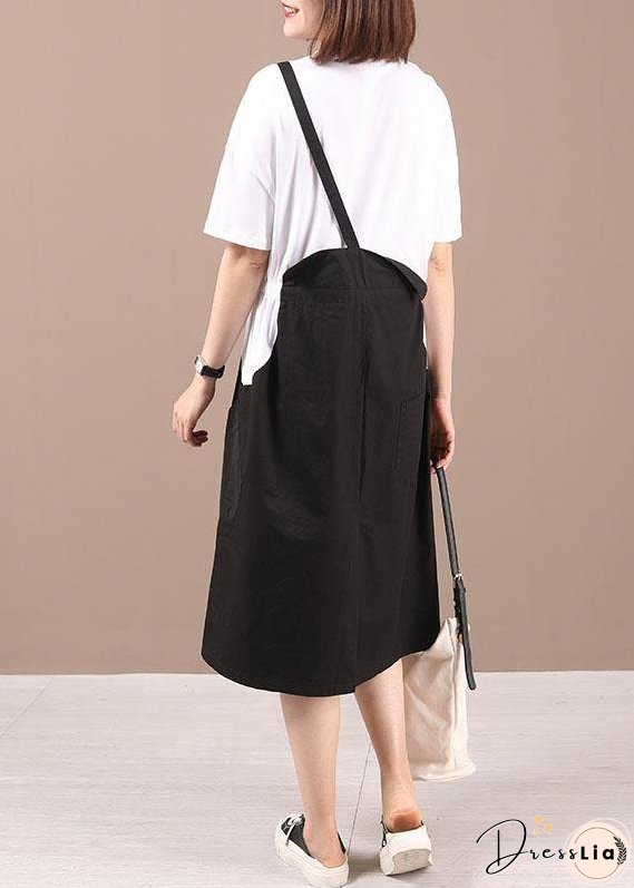 Modern Black Patchwork Summer Cotton Holiday Dress Short Sleeve