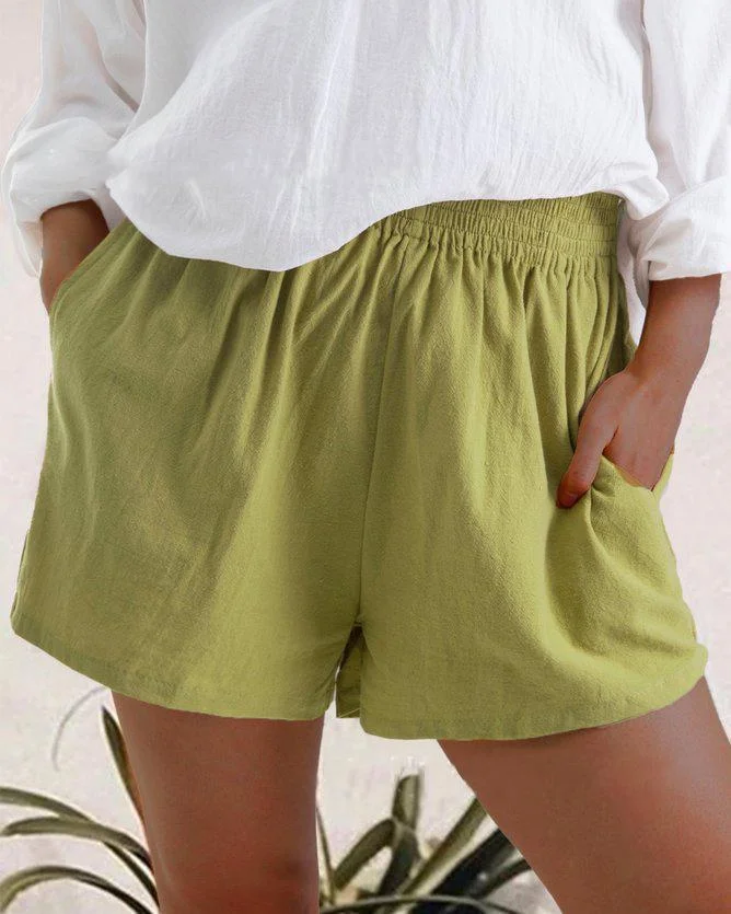 high waist linen blend shorts p111428