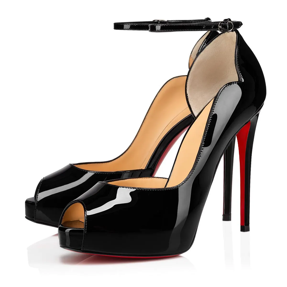 120mm Strap Platform Stilettos Pumps Black Patent-vocosishoes