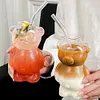 Cute Bear Glass Cup Cartoon Bear Shaped Coffee Mug Beverage Glasses (No Straw)