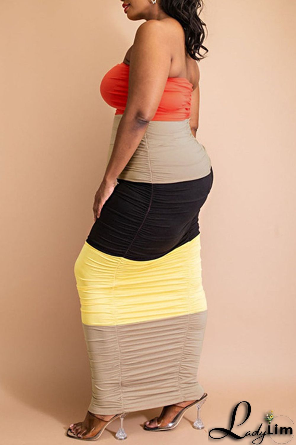 Purple Sexy Solid Patchwork Strapless One Step Skirt Plus Size Dresses