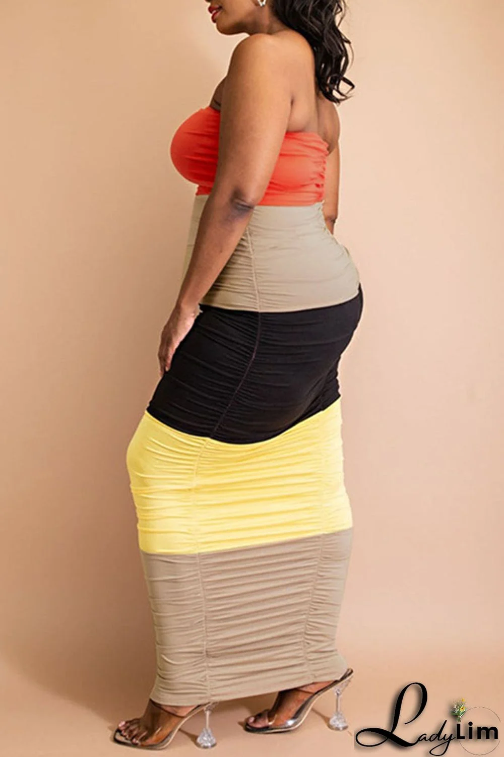 Purple Sexy Solid Patchwork Strapless One Step Skirt Plus Size Dresses