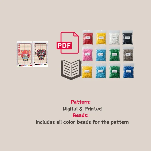Red & Black Joker Kitty Pixel Pattern Fuse Bead Kit  | Cute DIY Fuse 1338*2 Beads Set