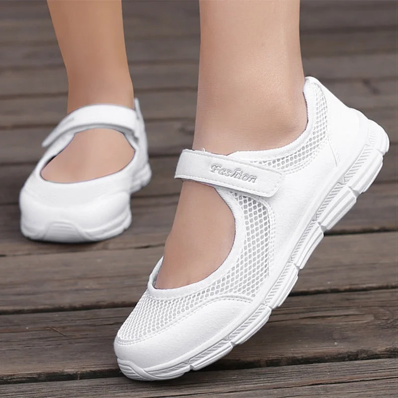 Women Flats Breathable White Shoes Women Lightweight Zapatillas Mujer Spring Autumn Flat Shoes Plus Size Casual Sneakers Female