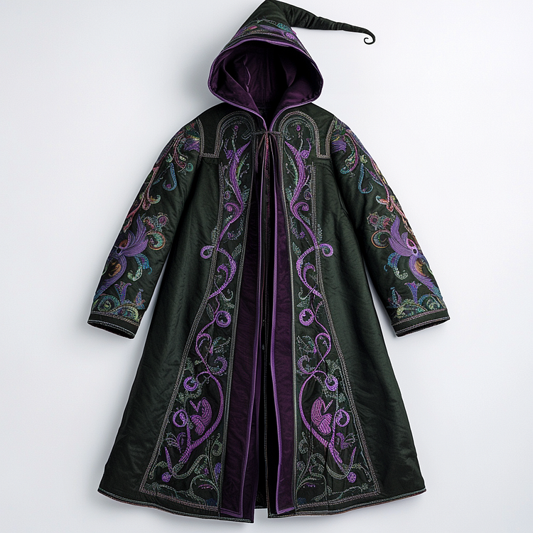 Embroidery flowers long wizard cape 2d08