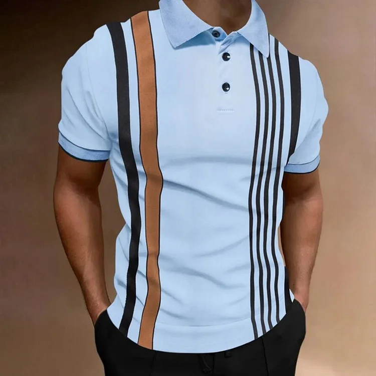 BrosWear Striped Color Block Short Sleeved Polo Shirt