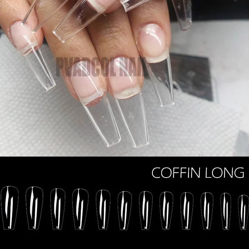 240pcs Gelly Tips Soft Gel Nail Extension Tips Full Cover Pre-shaped Sculpted Long Coffin Stiletto False Tip Quick Building Mold-Nail Inspo