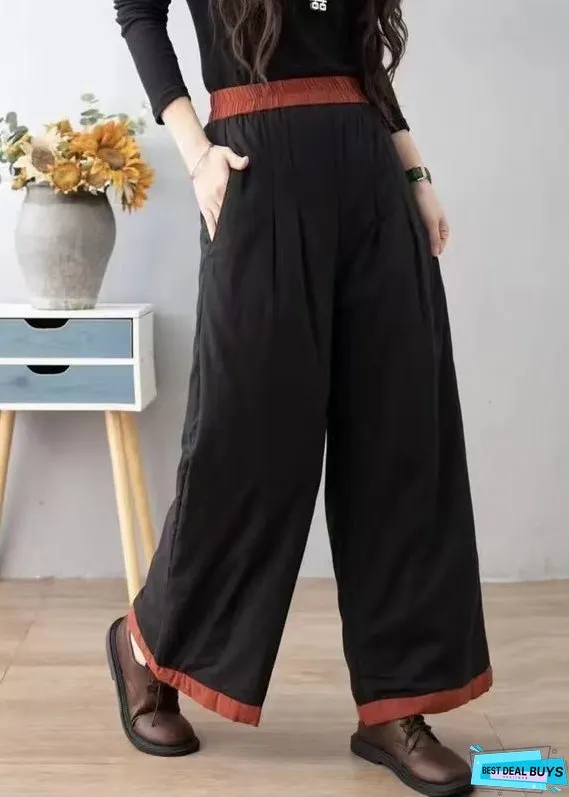 Women Orange Pockets Thick Warm Fine Cotton Filled Pants Winter