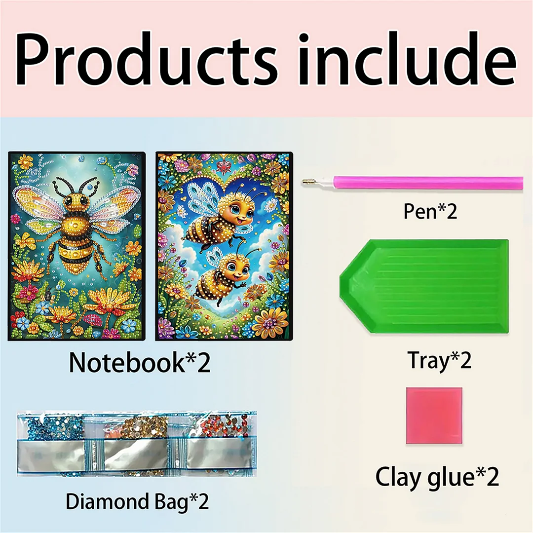 2pcs Bee Partial DIY 50 Pages A5 Diamond Painting Notebook for Study Drawing
