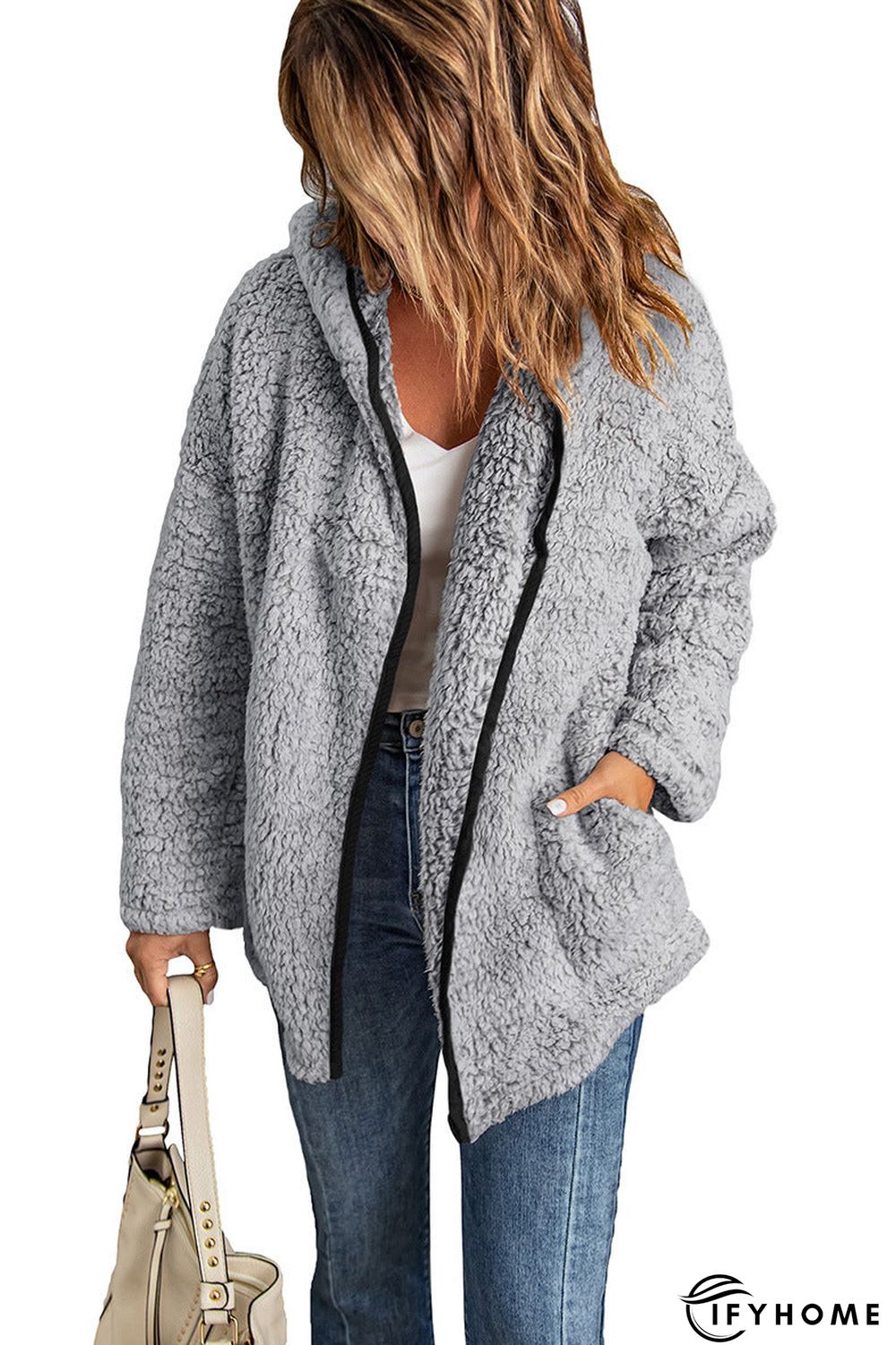 Fleece Thickened Hooded Jacket Women's Mid-length Loose Casual Jacket | IFYHOME