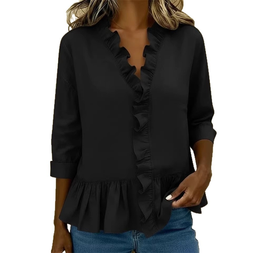 Women's Vintage Cotton Linen Lace V-neck Long-sleeve Shirt wearshes