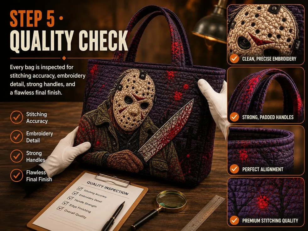 Step 5 quality check of custom printed tote