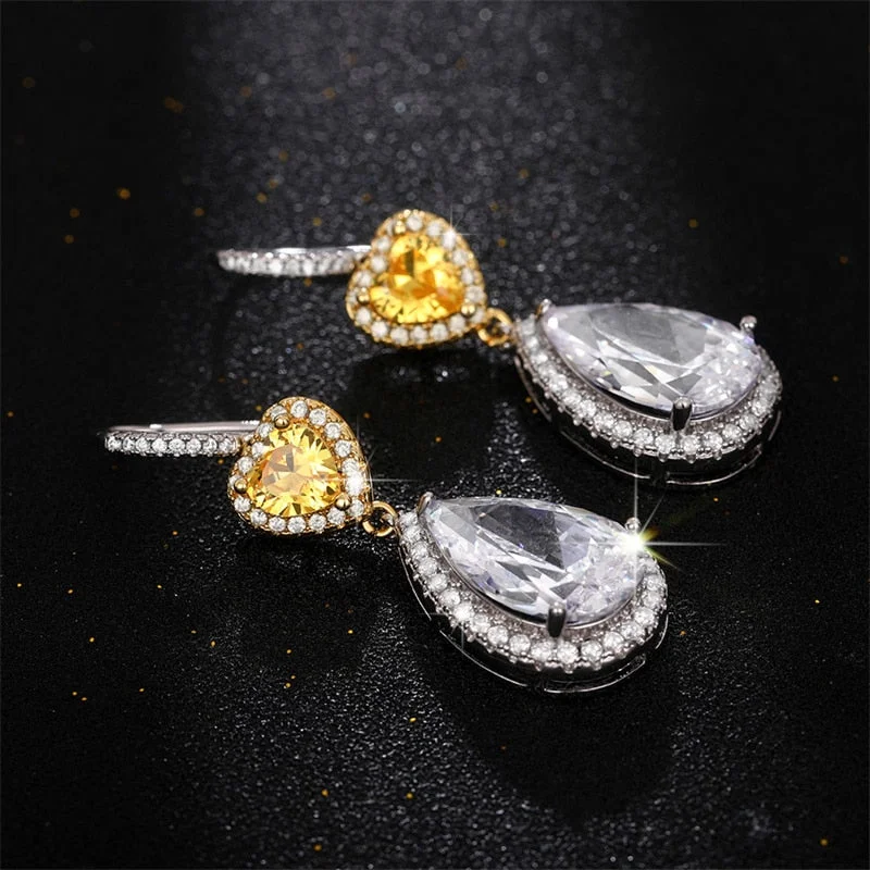 Huitan Fancy Two-tone Drop Earrings with Sparkling Cubic Zircon for Women Luxury Engagement Wedding 2022 Trend Eternity Jewelry