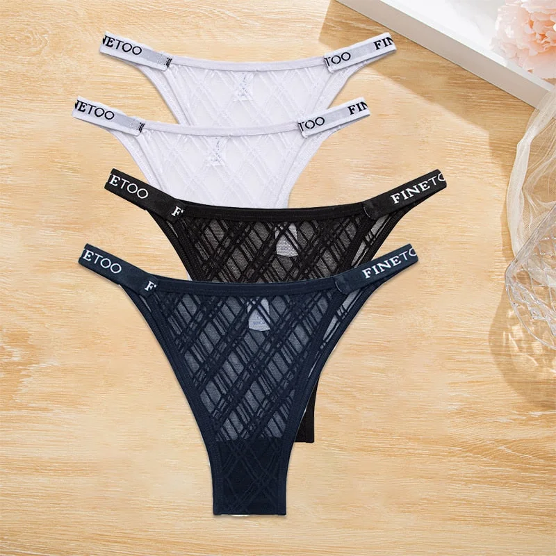 FINETOO 4PCS/Set Women's Lace Lingerie Panties Mesh Gstring Female Underpant Sexy Letter Panties Thong Girls Underwear Intimates