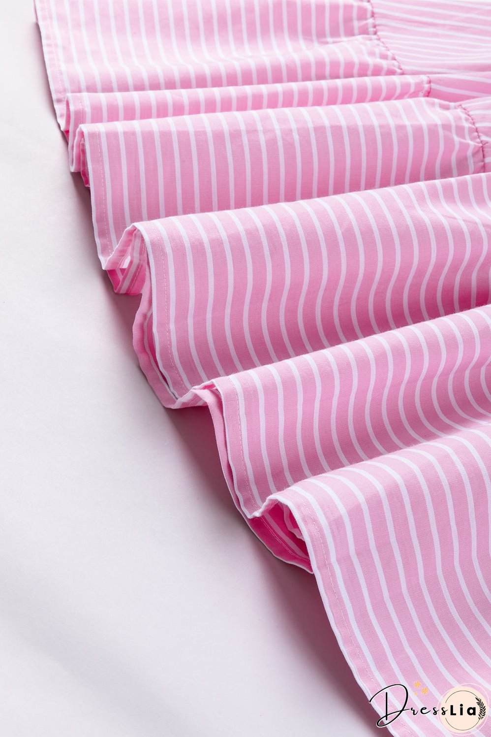 Pink Stripe Pinstriped Ruffled Hem Sleeveless Mini Flared Dress