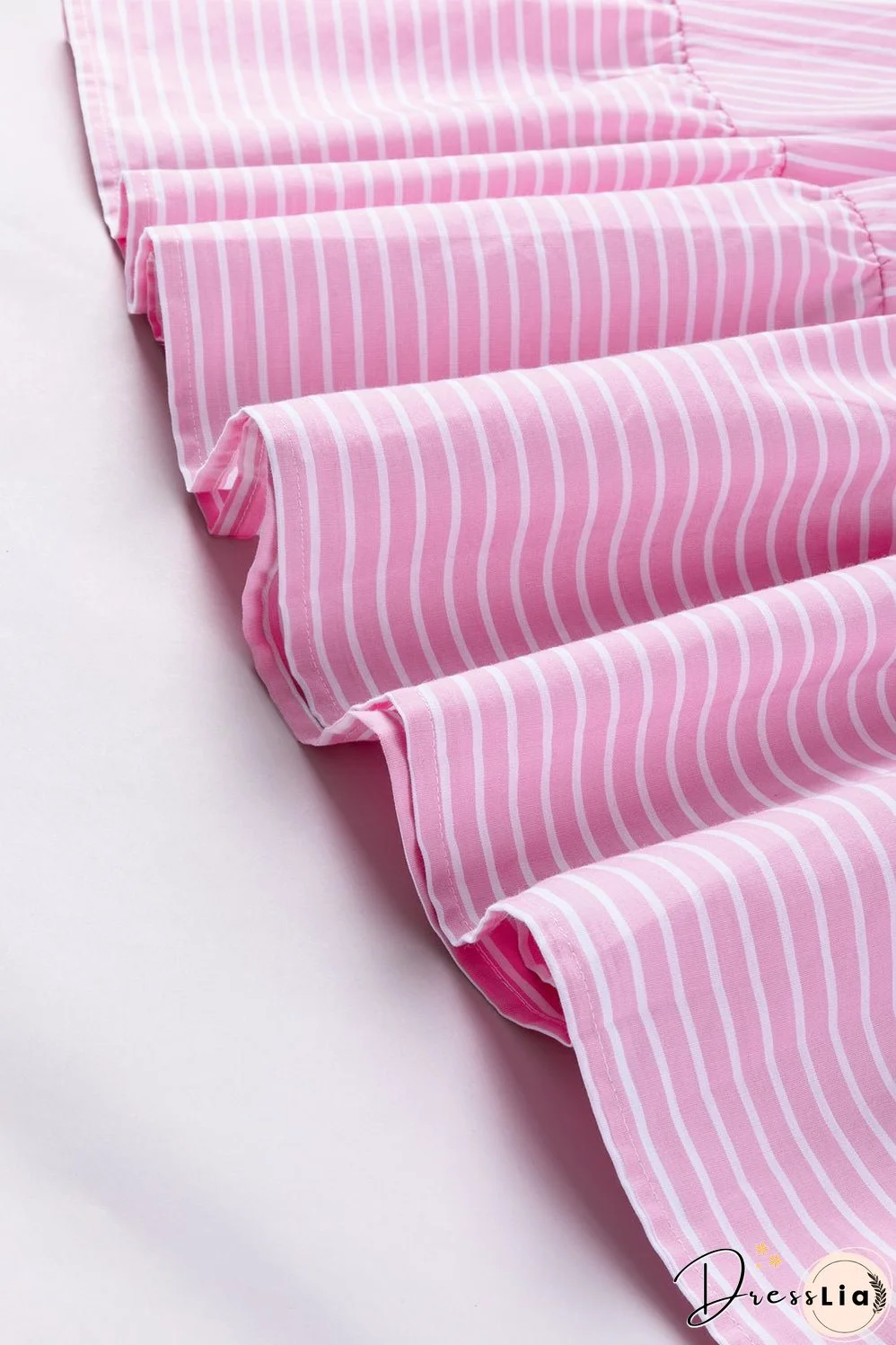 Pink Stripe Pinstriped Ruffled Hem Sleeveless Mini Flared Dress