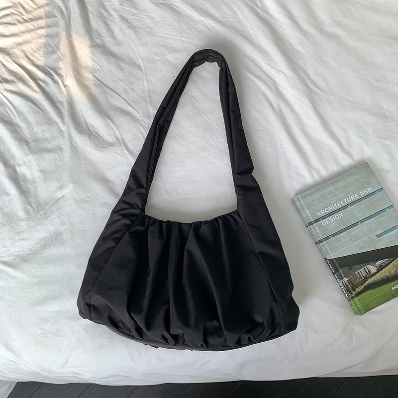 Mongw Mongw Women's Bag New 2023 Pleated Simple Shoulder Bag Versatile Large Capacity Nylon Underarm Bag Commuter Tote Bag