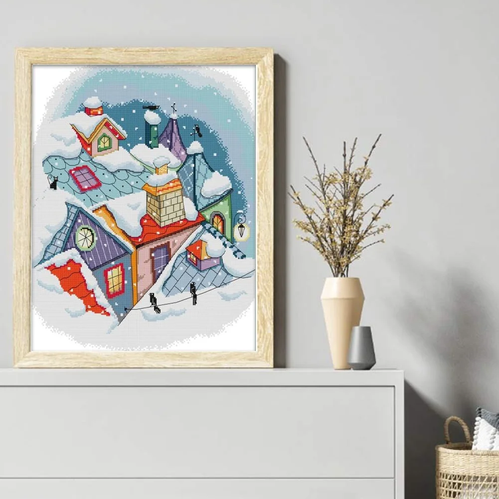 DIY Stamped Cross Stitch 14CT Full Embroidery 39*46cm - Snow On The Roof